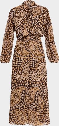Misa Daisy Paisley Wilma Tie-Neck Midi Dress