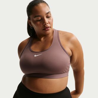Nike Womens Swoosh Medium Support Padded Sports Bra (Plus Size) in Purple | DX6823-502