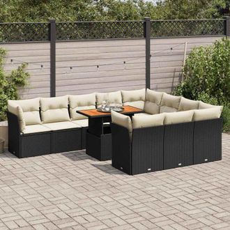 vidaXL Set De Sof&aacute;s De Jard&iacute;n 11 Pzas Y Cojines Rat&aacute;n Sint&eacute;tico Negro Vidaxl