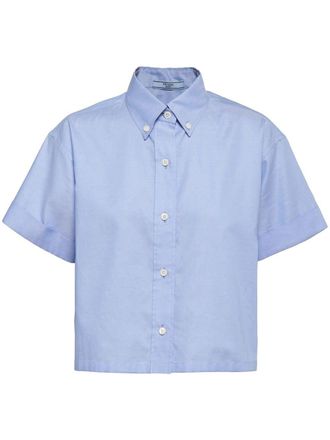 Prada logo-embroidered oxford shirt - women - Cotton - 38 - Blue