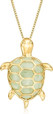 Ross-Simons Jade Turtle Pendant Necklace in 18kt Gold Over Sterling