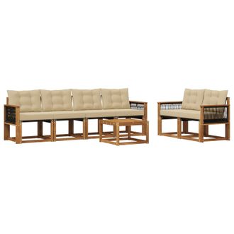 vidaXL Conjunto De Sof&aacute;s De Exterior Con Coj&iacute;n 7 Pcs Natural Y Beige Vidaxl