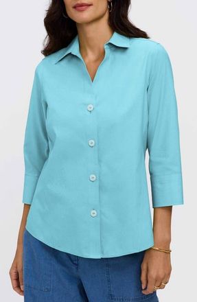 Foxcroft Paityn Non-Iron Cotton Shirt in Capri Blue at Nordstrom, Size 2