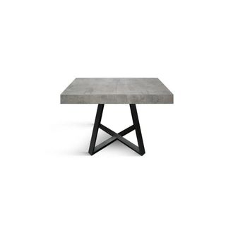 Konte Design Mesa de madera, gris cemento, base antracita, alargada 95x90-145x90cm