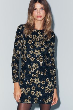Mac Duggal Long Sleeve Sequin Mini Dress