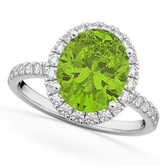 Allurez Oval Cut Halo Peridot & Diamond Engagement Ring 14K in 3.01Ct/white Gold at Nordstrom, Size 6.5