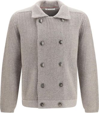 Brunello Cucinelli Grey Shirt Collar Cardigan