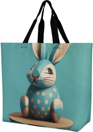 Generic Wooden Bunny Tote Bag Durable Shopper Bag Lightweight Tote Bags For Ladies Travel Yoga