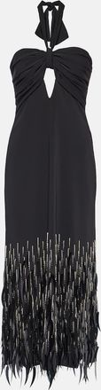 Johanna Ortiz Feather-trimmed crepe maxi dress