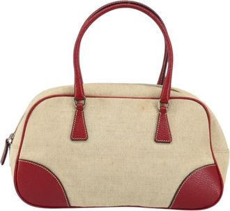 Prada Bowler Bag Canvas With Leather Beige Canvas Handbag (Pre-Owned)