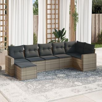 vidaXL Vidaxl - Set De Sof&aacute;s De Jard&iacute;n 7 Piezas Con Cojines Rat&aacute;n Pe Gris
