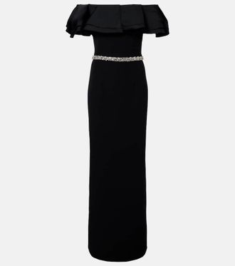 SAFiYAA Ryan crystal-embellished ruffled cr&ecirc;pe gown