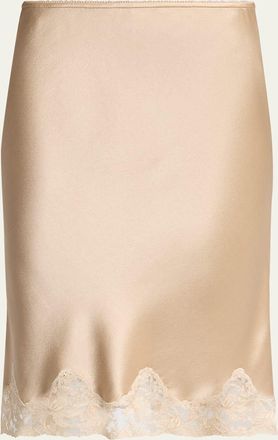 Saint Laurent Lace-Trim Satin Knee-Length Skirt