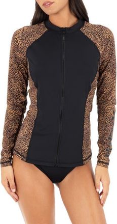 Hurley Soft Spot Zip Front Long Sleeve Rashguard One-Piece Swimsuit in Mole at Nordstrom, Size X-Small