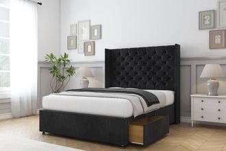 Comfort Beds Selena Naples Divan Base 2 Drawers - 54 Wingback in Black | Size: Double