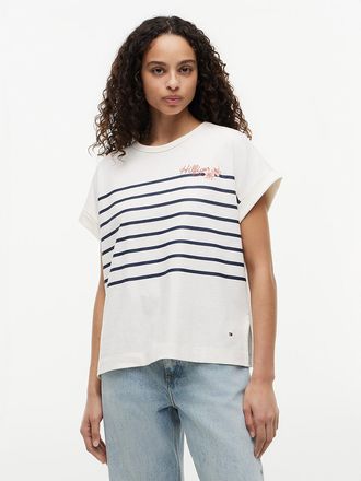 Tommy Hilfiger Womens Floral Hilfiger Logo T-Shirt - Ivory Silk - XL