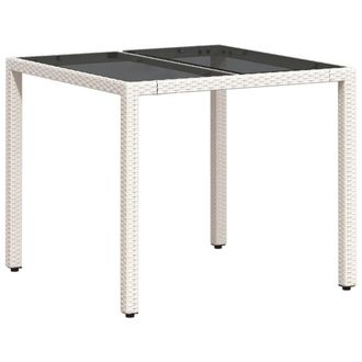 Berkfield Home Garden Table with Glass Top White 90x90x75 cm Poly Rattan | Size: 90 x 90 x 75 cm