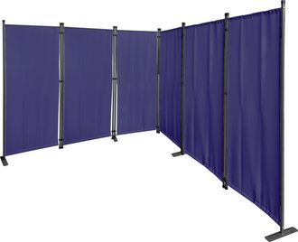 Quick-Star Paravent 6 Teilig 340x165cm Stoff Raumteiler Trennwand Balkon Sichtschutz Stellwand Faltbar Blau