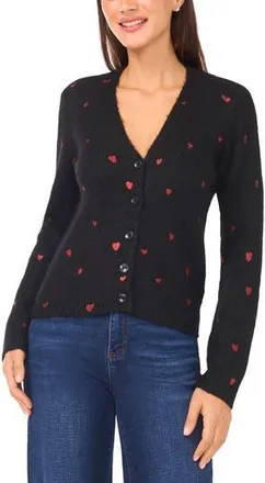 CeCe by Cynthia Steffe Foil Heart Cardigan in Rich Black at Nordstrom Rack, Size Xx-Small