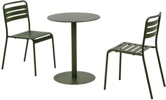 Sweeek Round steel bistro garden table &Oslash;60cm + 2 chairs, khaki green - Orea + Amelia