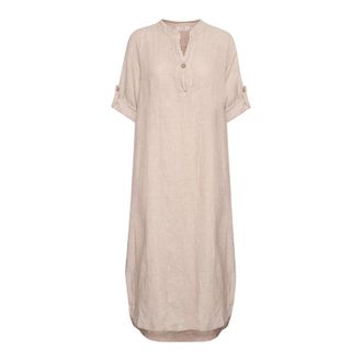 Cream Eenvoudige Caftan Jurk in Crispy Sand - Dames - Casual kleedjes - Beige - Xs/S - Linnen - Kleedjes
