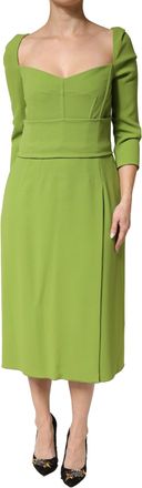 Dolce & Gabbana Womens Green Silk Sweetheart Neckline Midi Dress Viscose