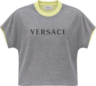 Versace Logo-print T-shirt - Dames - Tops - Grijs - Maat: XS Katoen