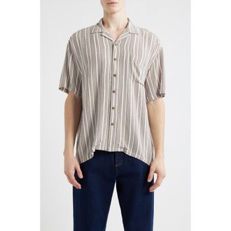Brixton Bunker Twisted Stripe Camp Shirt in Robust Red at Nordstrom, Size X-Large