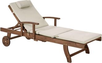 Beliani Tumbona De Jard&iacute;n De Madera De Acacia Reclinable Con Ruedas Dise&ntilde;o Cl&aacute;sico Con Coj&iacute;n Gris Pardo Amantea Premium