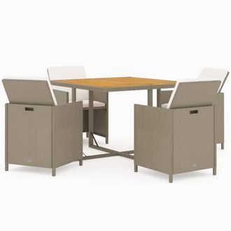 vidaXL Vidaxl - Set Comedor De Jard&iacute;n 5 Pzas Con Cojines Rat&aacute;n Sint&eacute;tico Beige