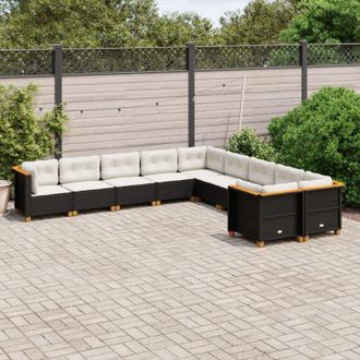 vidaXL Vidaxl - Set De Sof&aacute;s De Jard&iacute;n 10 Pzas Cojines Rat&aacute;n Sint&eacute;tico Negro