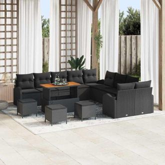 vidaXL Conjunto De Sof&aacute; De Jard&iacute;n Con Coj&iacute;n 14 Pcs Negro Polirat&aacute;n Vidaxl