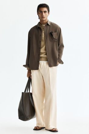 H&M Loose-fit linen-blend pants in Cream at Nordstrom, Size Xx-Large