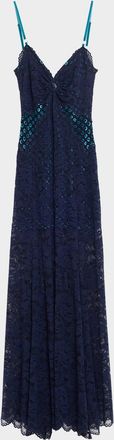 Paco Rabanne Long Lace V-Neck Sleeveless Dress