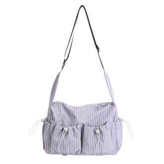 Generic Cymwer Women Nylon Plaid Pleated Hobo Handbag Zipper Shoulder Bag for Daily Use (Blue)