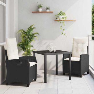 vidaXL Conjunto De Comedor De Jard&iacute;n 3 Pcs Negro Rat&aacute;n Sint&eacute;tico Vidaxl