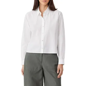 Eileen Fisher Classic Point Collar Organic Cotton Poplin Button-Up Shirt in White at Nordstrom, Size Xx-Small