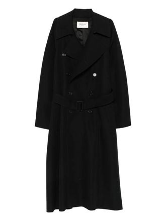 Saint Laurent Double-Breasted Long Coat In Grain De Poudre