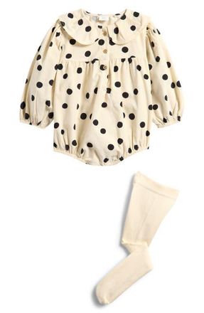 Next Polka Dot Romper & Tights Set in Neutral at Nordstrom, Size 12-18M