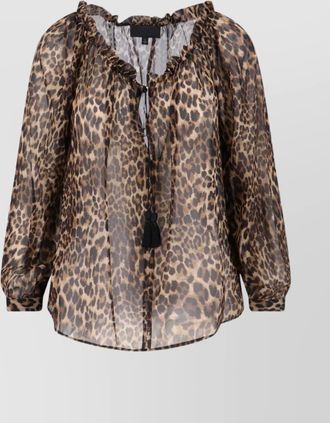 Nili Lotan long sleeve animal print top with ruffles