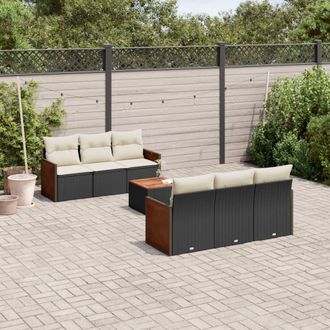 vidaXL Set De Comedor De Jard&iacute;n 7 Pzas Y Cojines Rat&aacute;n Sint&eacute;tico Negro Vidaxl