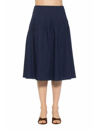 Alexia Admor Esme Pintuck Waist Full Poplin Skirt in Navy at Nordstrom, Size 12