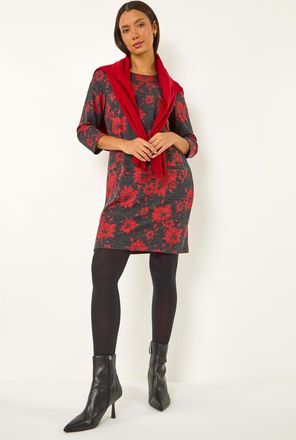 Roman Floral Print Pocket Shift Stretch Dress