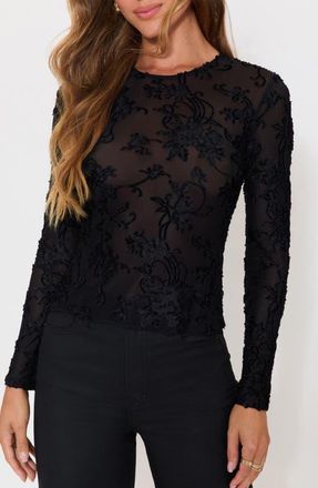 VICI Collection Stella Floral Devor&eacute; Long Sleeve Top in Black at Nordstrom, Size X-Small