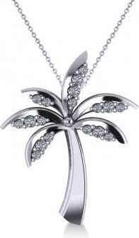 Allurez Diamond Summer Palm Tree Pendant Necklace 14k White Gold (0.24ct)