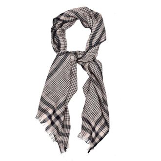 Brunello Cucinelli Mens Desert Navy Wool Silk Blend Checkered Scarf