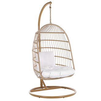 Beliani Beliani - Silla Colgante De Estructura Trenzada Color Natural Soporte De Metal 2 Cojines Sala De Estar Terraza Boho R&uacute;stico Allera