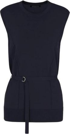 A|X Armani Exchange Tops, Dames, Blauw, L, Mouwloze Donkerblauwe Geribbelde Top