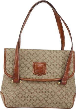 Celine Vintage Macadam Handbag Canvas Beige Canvas Handbag (Pre-Owned)