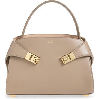 Ferragamo Extra Small Hug Leather Top Handle Bag in Warm Taupe Dusty Pink at Nordstrom